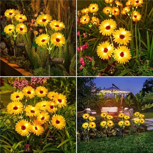 4 Pack Solar Lights with 16 Glowing Daisy Flowers & Stems Garden Decor - Picture 2 of 6